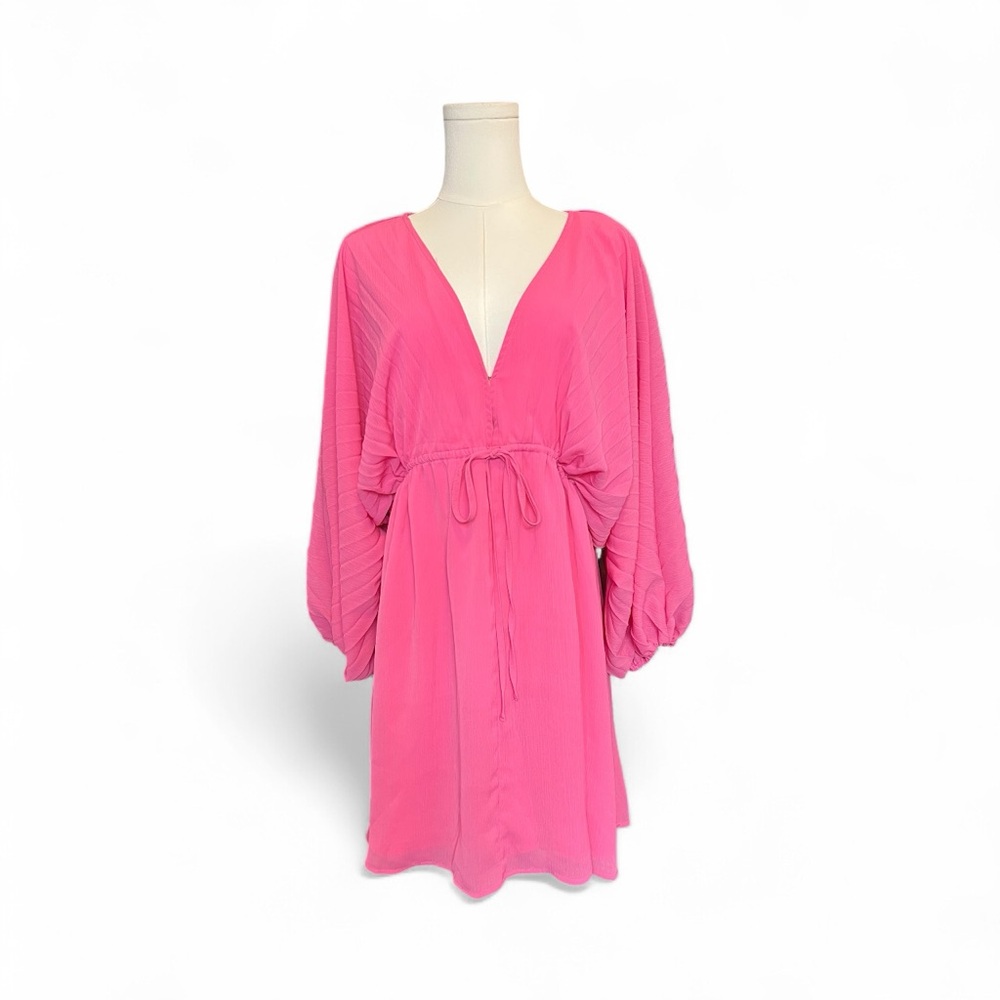 💗✨ EUC++ PROMESA Bubble Gum Pink Ripple Effect Pleated Kimono Mini Dress | Sz S - Picture 2 of 10